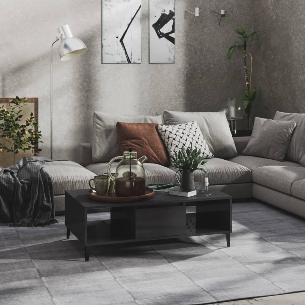 Mesa De Centro Madera Contrachapada Gris Brillo 103,5X60X35 Cm