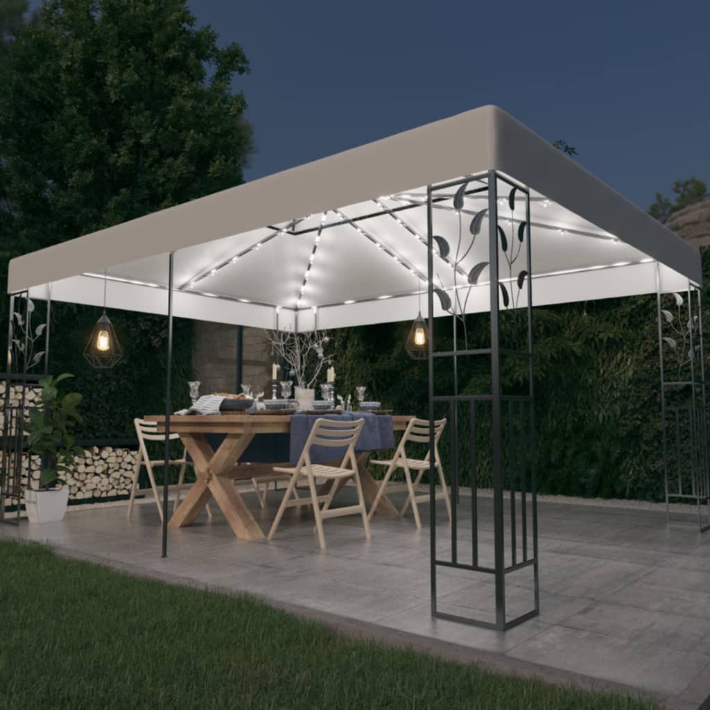Cenador Doble Techo Y Tira De Luz Led Gris Taupe 3X4 M 180 G/M²