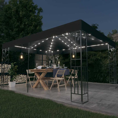 Cenador Doble Techo Y Tira De Luz Led Gris Taupe 3X4 M 180 G/M²
