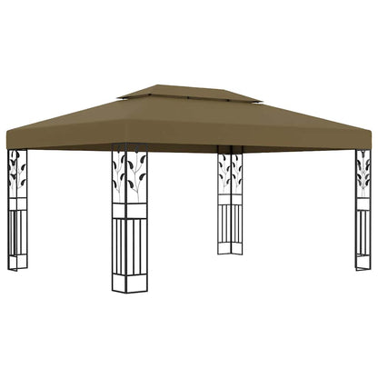 Cenador Doble Techo Y Tira De Luz Led Gris Taupe 3X4 M 180 G/M²