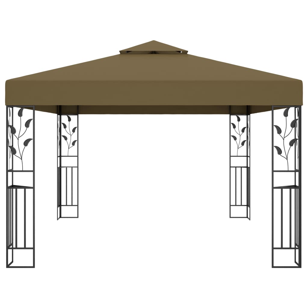 Cenador Doble Techo Y Tira De Luz Led Gris Taupe 3X4 M 180 G/M²