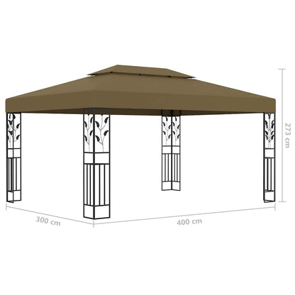Cenador Doble Techo Y Tira De Luz Led Gris Taupe 3X4 M 180 G/M²