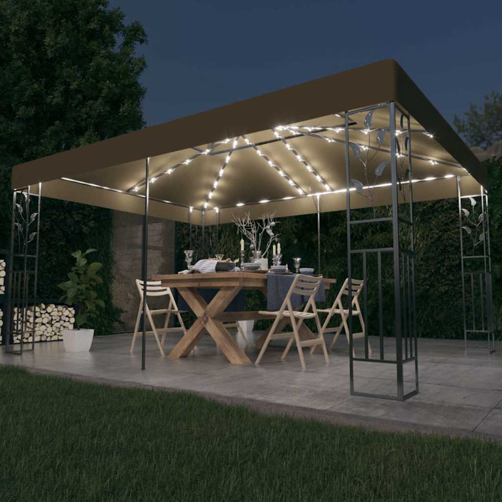 Cenador Doble Techo Y Tira De Luz Led Gris Taupe 3X4 M 180 G/M²
