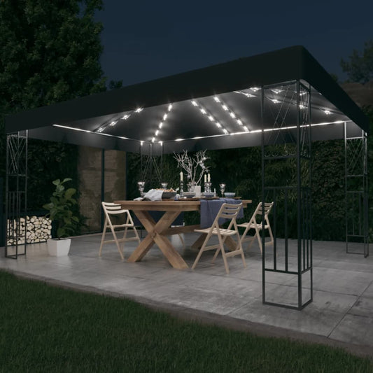 Cenador Con Tira De Luces Led Tela Gris
