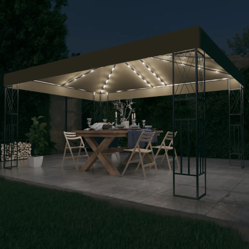 Cenador Con Tira De Luces Led Tela Gris