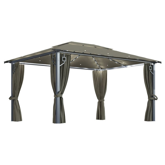 Cenador Con Cortina Y Tira De Luz Led Aluminio 400X300Cm