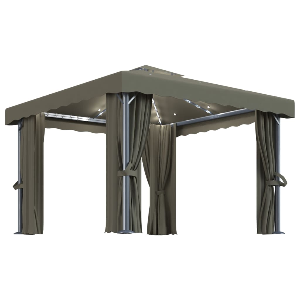 Cenador Con Cortina Y Tira De Luz Led Aluminio