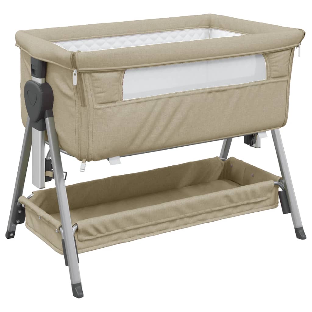 Cuna Con Colchón Tela De Lino Gris Taupe