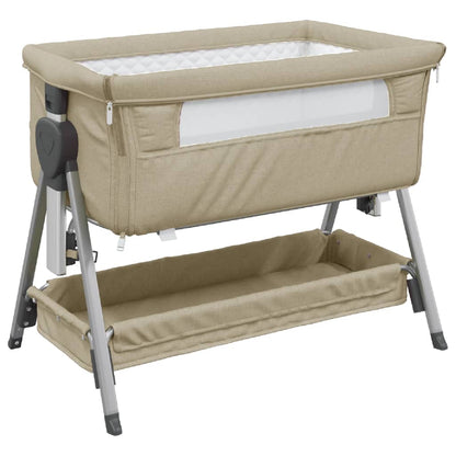 Cuna Con Colchón Tela De Lino Gris Taupe