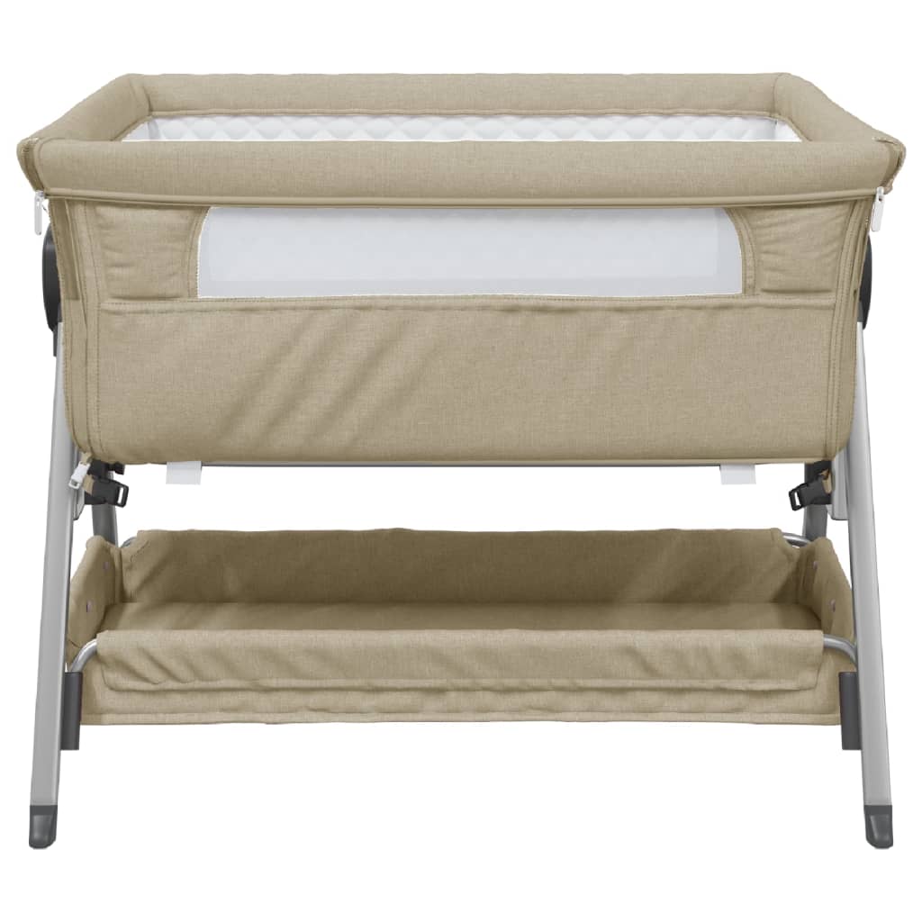 Cuna Con Colchón Tela De Lino Gris Taupe