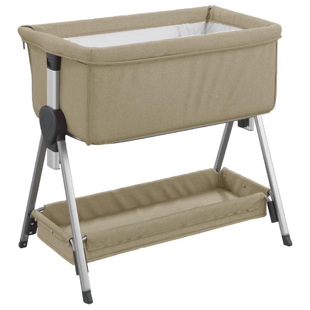 Cuna Con Colchón Tela De Lino Gris Taupe