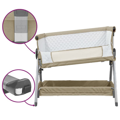 Cuna Con Colchón Tela De Lino Gris Taupe