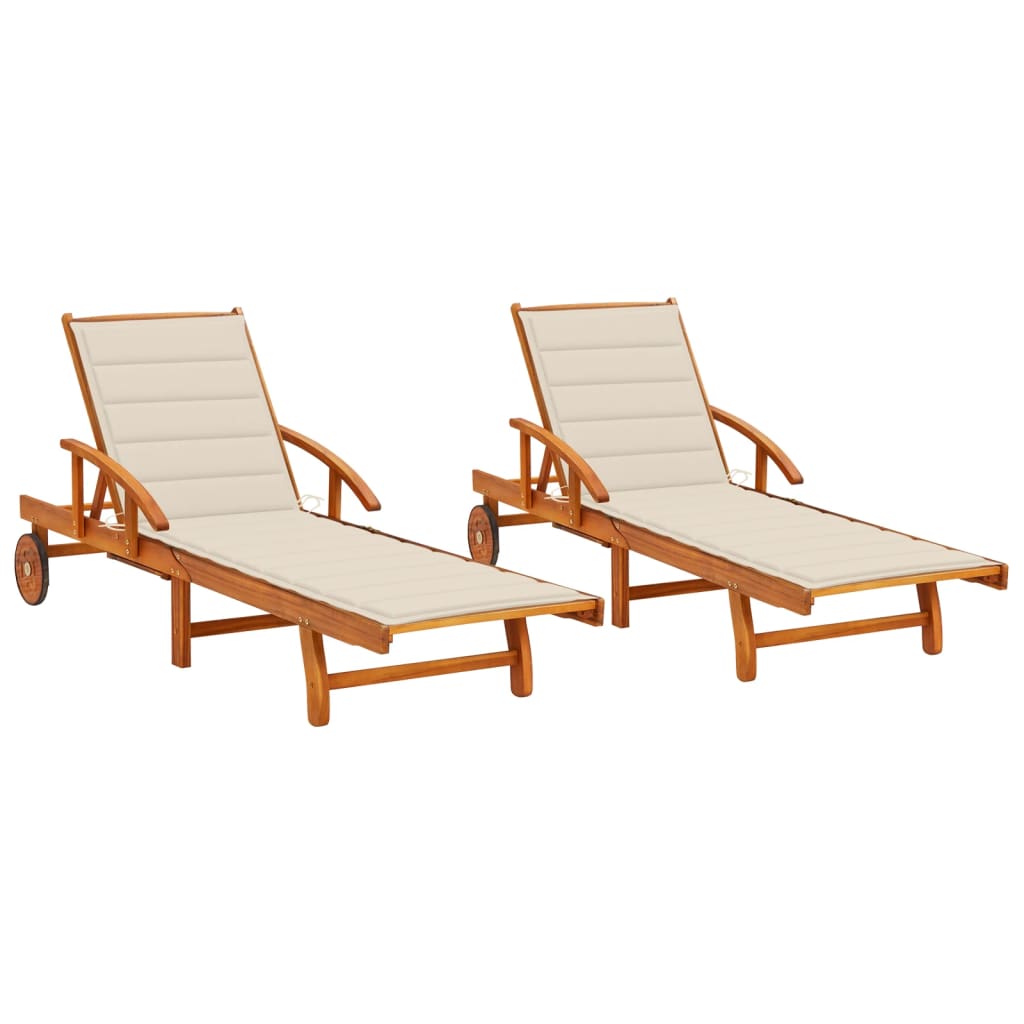 Tumbona De Jardín Con Mesa Y Cojín Madera Maciza De Acacia