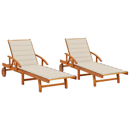 Tumbona De Jardín Con Mesa Y Cojín Madera Maciza De Acacia