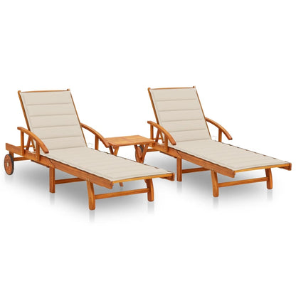 Tumbona De Jardín Con Mesa Y Cojín Madera Maciza De Acacia
