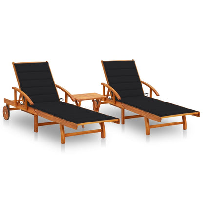 Tumbona De Jardín Con Mesa Y Cojín Madera Maciza De Acacia