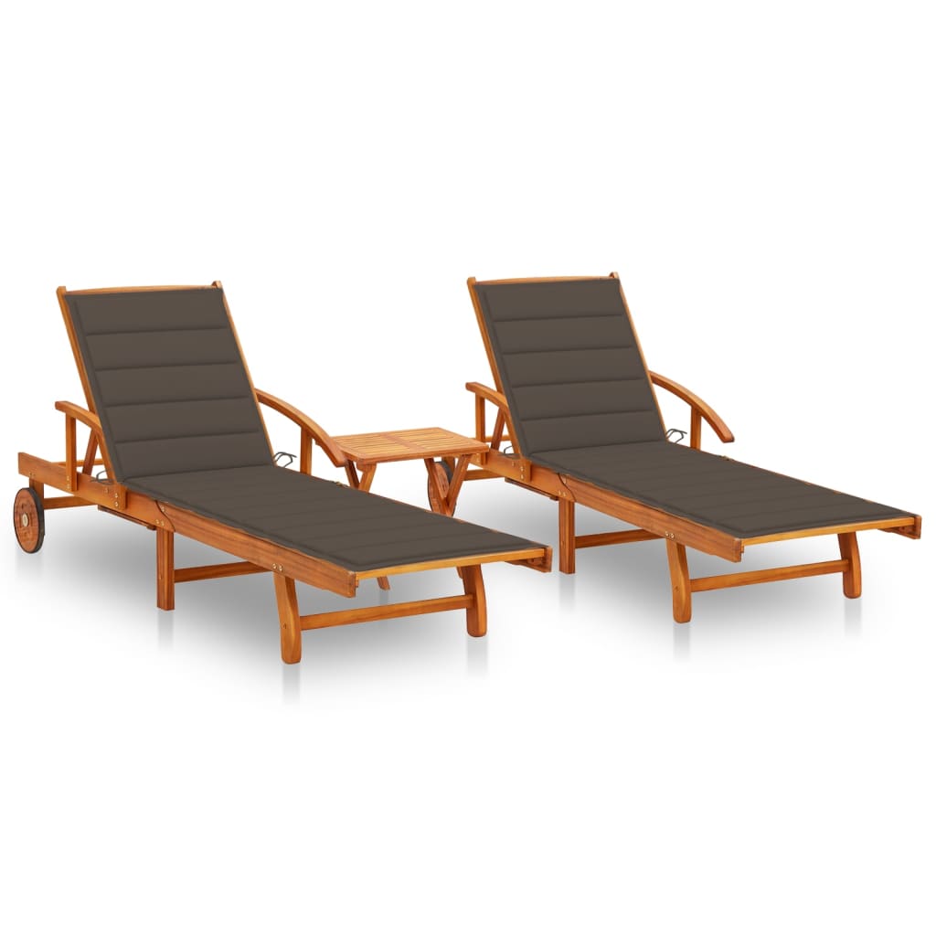 Tumbona De Jardín Con Mesa Y Cojín Madera Maciza De Acacia