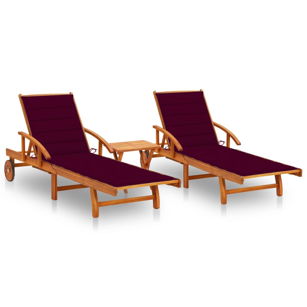 Tumbona De Jardín Con Mesa Y Cojín Madera Maciza De Acacia