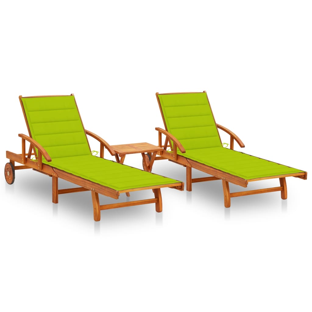 Tumbona De Jardín Con Mesa Y Cojín Madera Maciza De Acacia