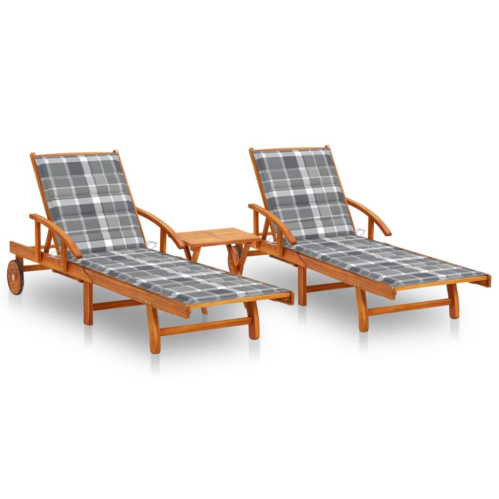 Tumbona De Jardín Con Mesa Y Cojín Madera Maciza De Acacia