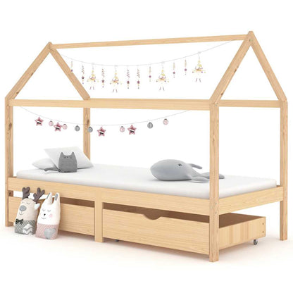 Estructura De Cama Infantil Y Cajón Madera Pino Blanca 70X140Cm