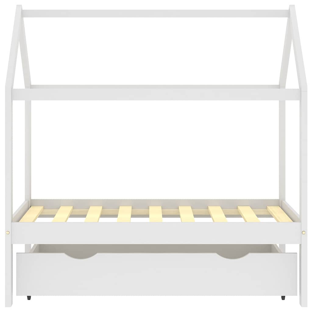 Estructura De Cama Infantil Y Cajón Madera Pino Blanca 70X140Cm