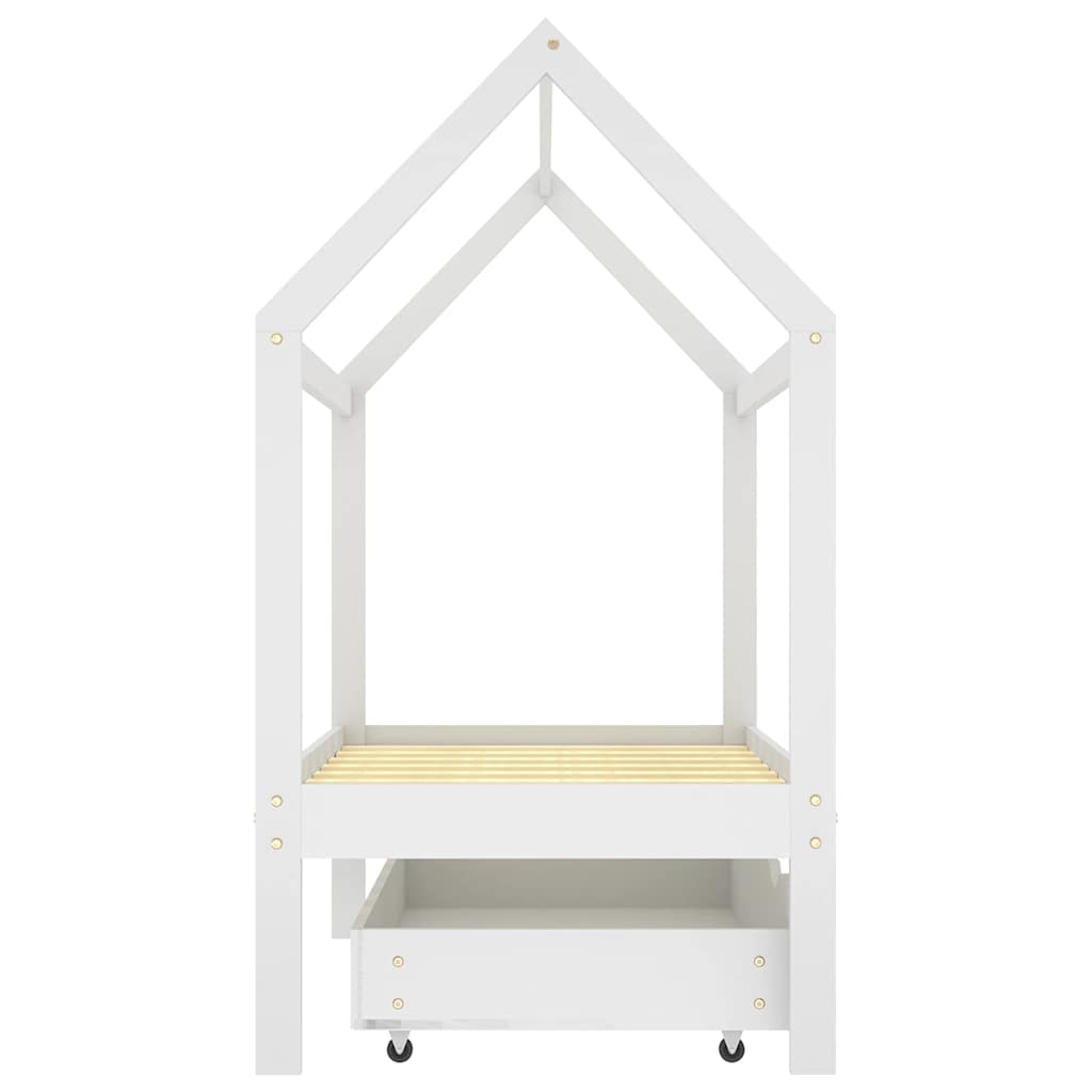 Estructura De Cama Infantil Y Cajón Madera Pino Blanca 70X140Cm