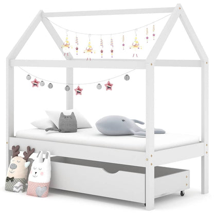 Estructura De Cama Infantil Y Cajón Madera Pino Blanca 70X140Cm