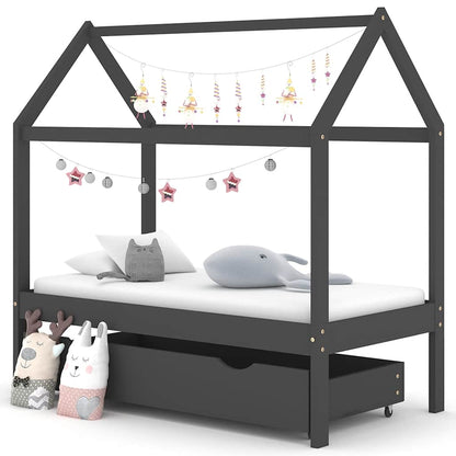 Estructura De Cama Infantil Y Cajón Madera Pino Blanca 70X140Cm