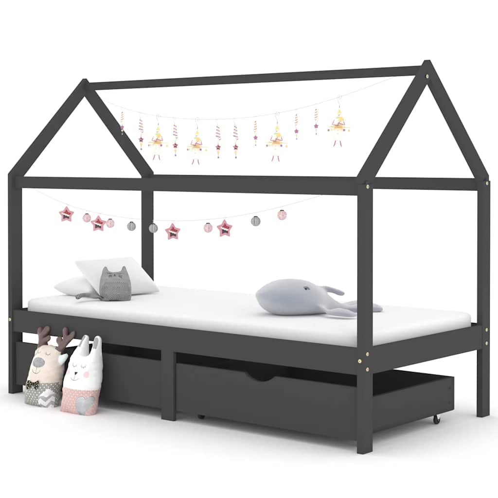 Estructura De Cama Infantil Y Cajón Madera Pino Blanca 70X140Cm