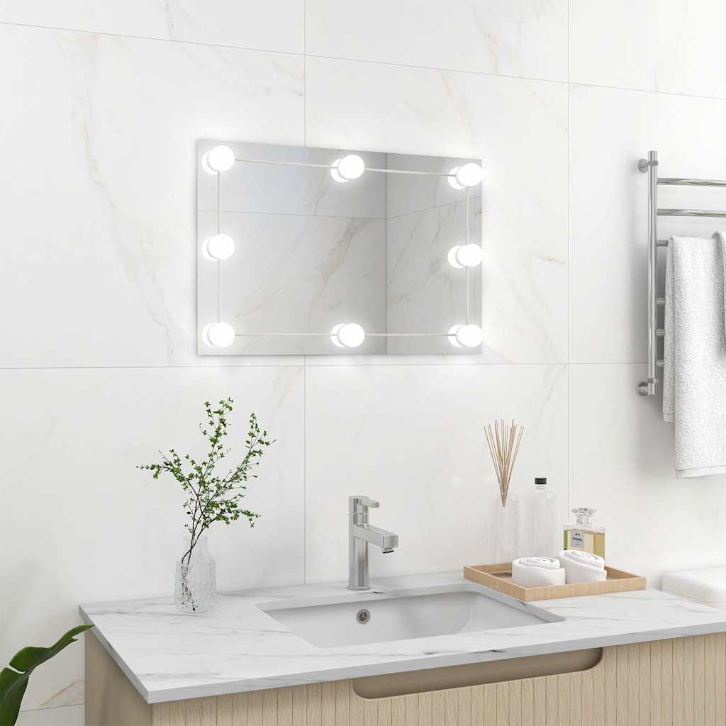 Espejo De Pared Con Luces Led Cuadrado De Vidrio