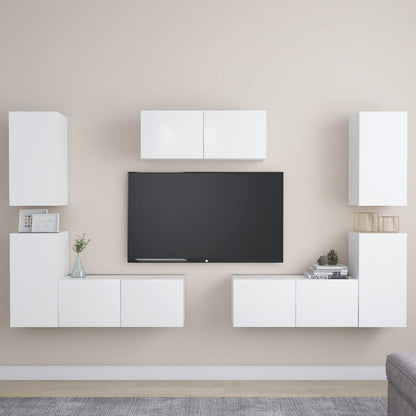 Conjunto De Mueble De Tv 7 Pcs Madera De Ingeniería