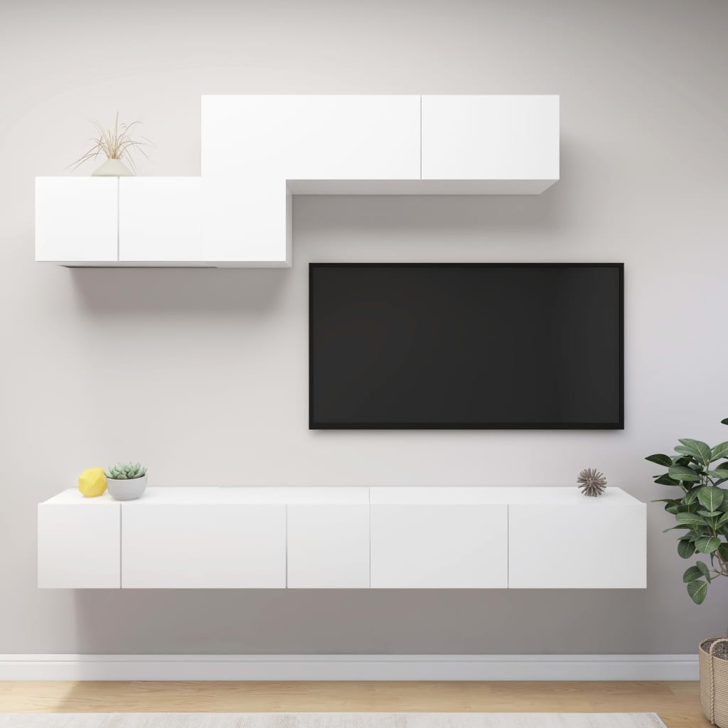 Conjunto De Mueble De Tv 7 Pcs Madera De Ingeniería