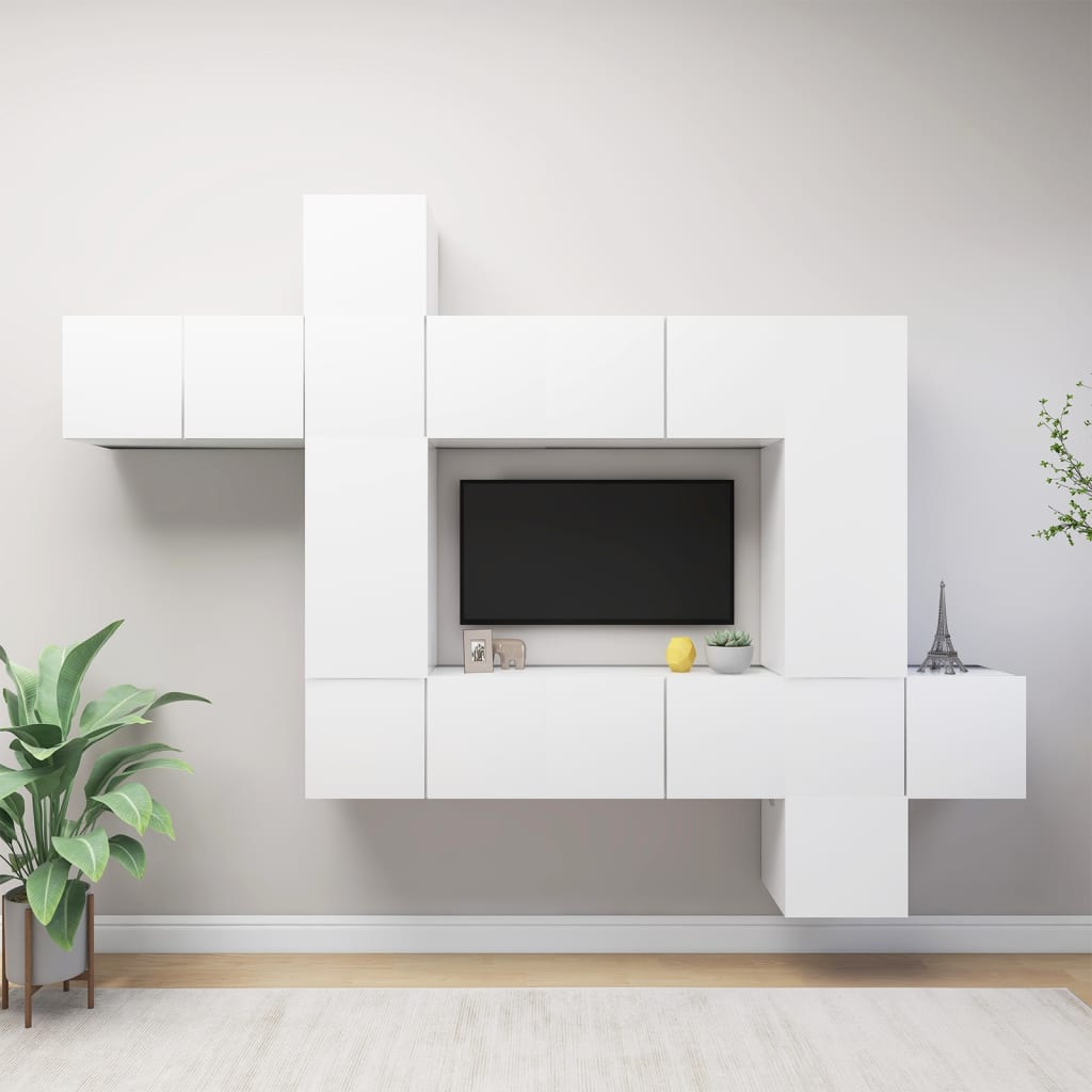 Conjunto De Mueble De Tv 9 Pcs Madera De Ingeniería