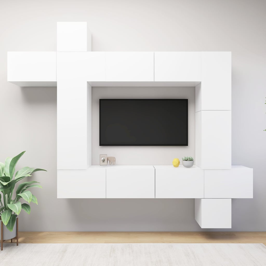 Conjunto De Mueble De Tv 9 Pcs Madera De Ingeniería