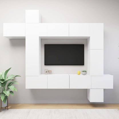 Conjunto De Mueble De Tv 9 Pcs Madera De Ingeniería