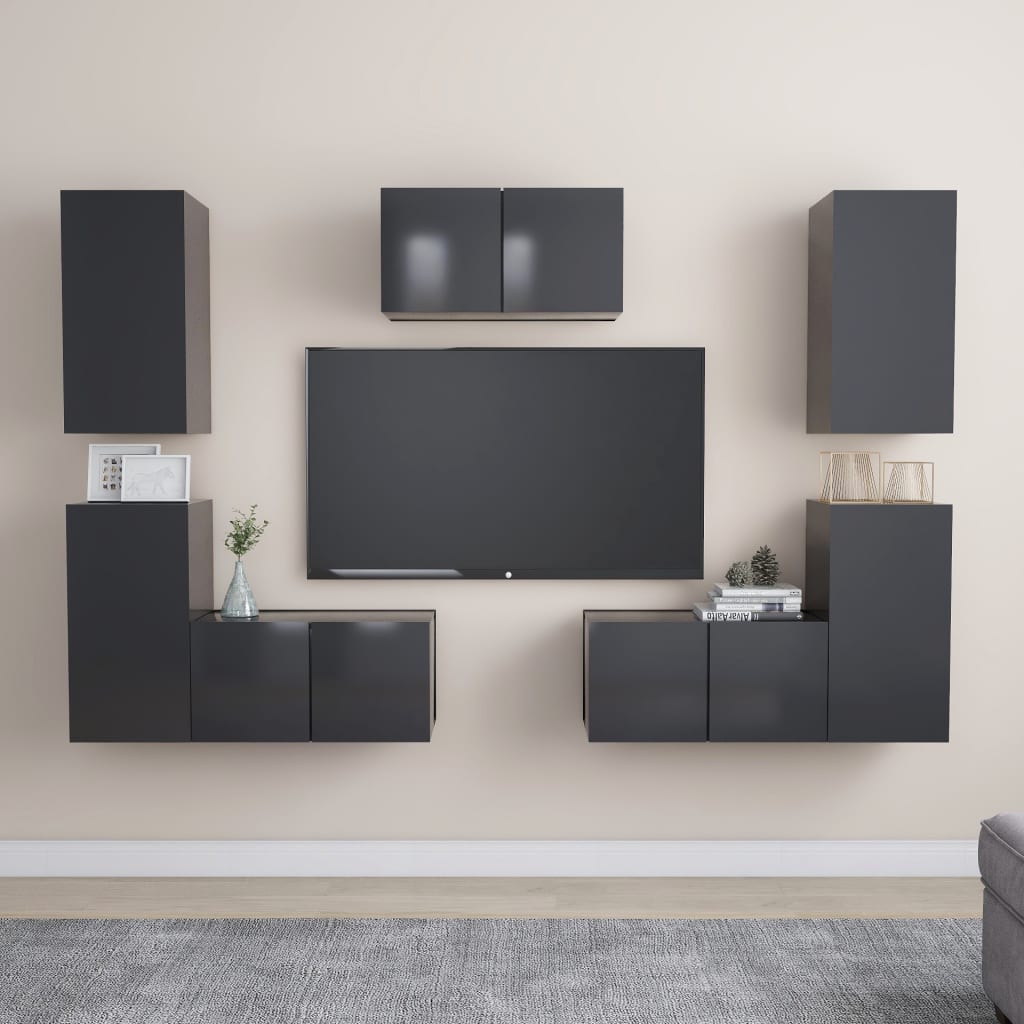 Conjunto De Mueble De Tv 7 Pcs Madera De Ingeniería
