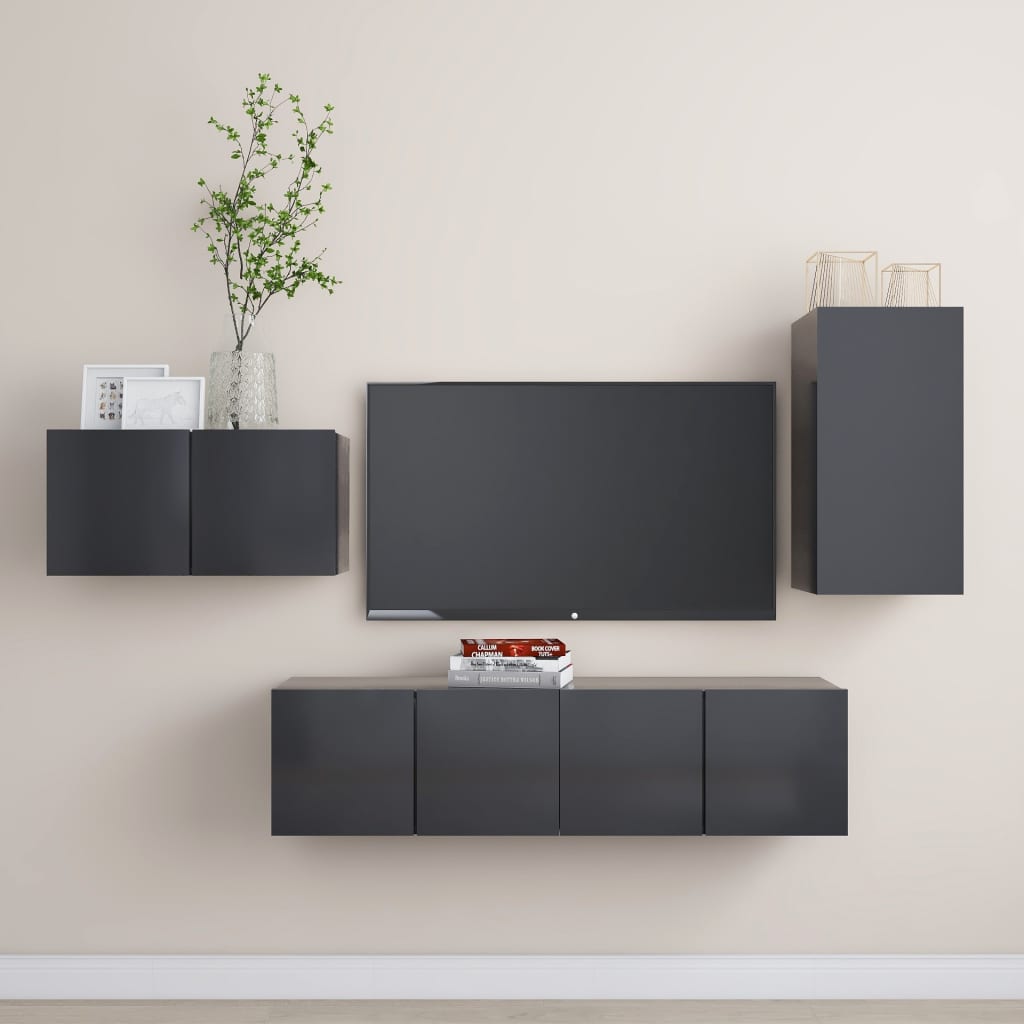 Conjunto De Mueble De Tv Con Cajón 4 Pcs Roble Artesanal