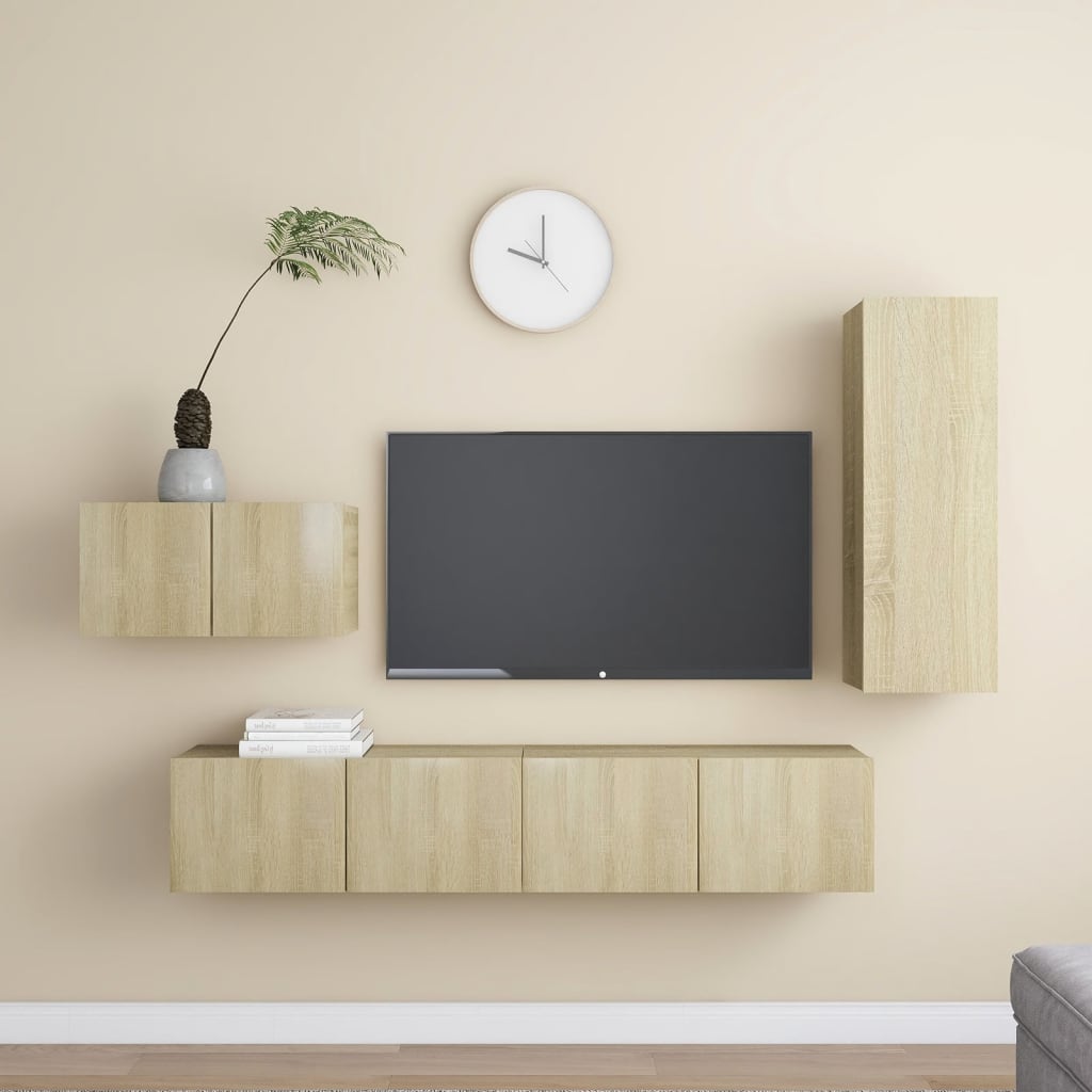 Conjunto De Mueble De Tv Con Cajón 4 Pcs Roble Artesanal