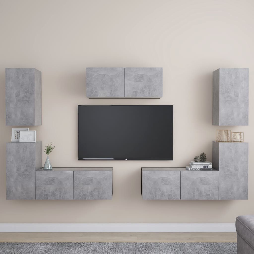 Conjunto De Mueble De Tv 7 Pcs Madera De Ingeniería