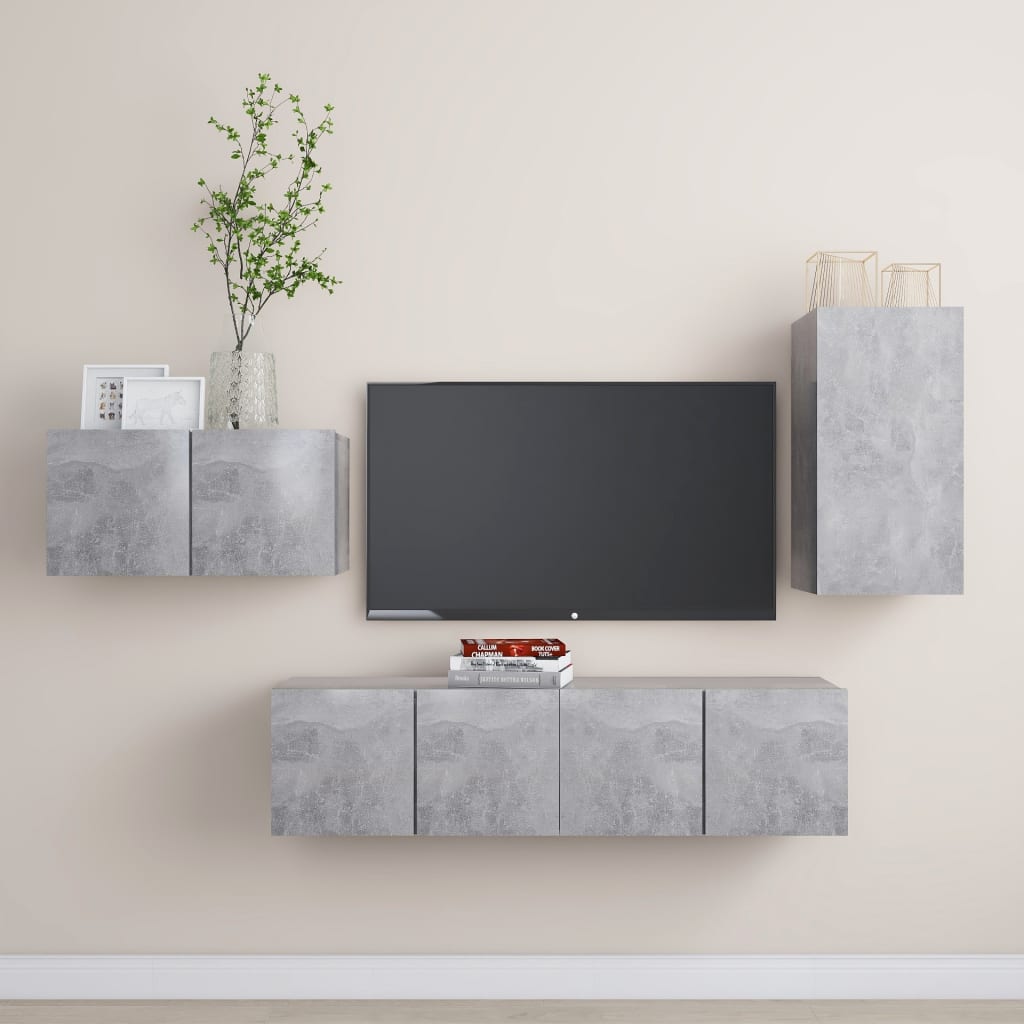 Conjunto De Mueble De Tv Con Cajón 4 Pcs Roble Artesanal