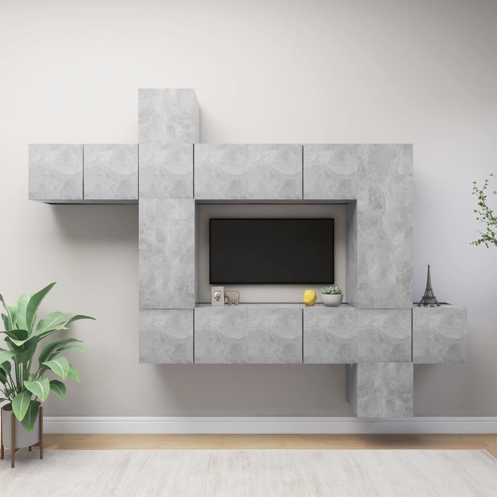Conjunto De Mueble De Tv 9 Pcs Madera De Ingeniería