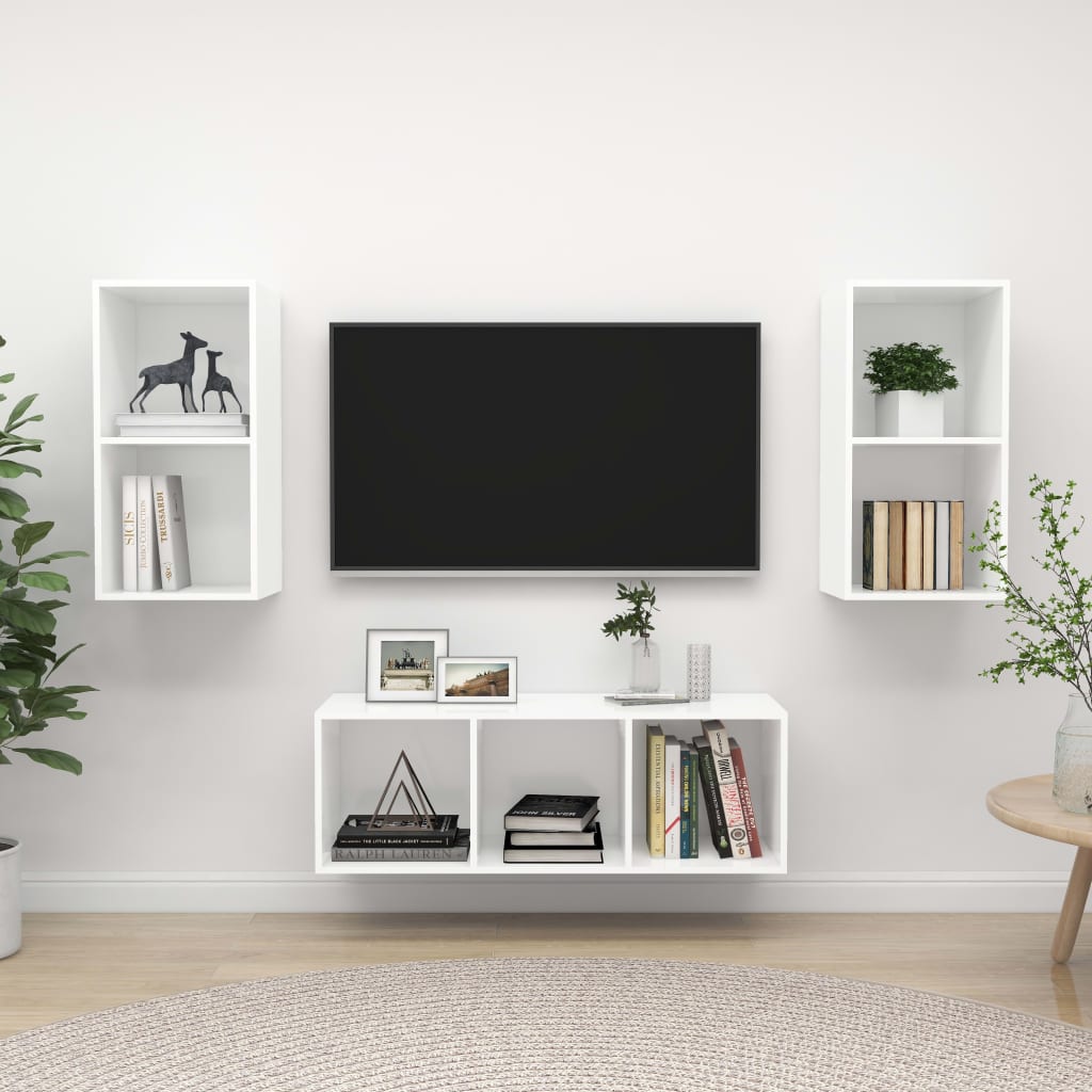 Conjunto De Mueble De Tv 3 Pcs Madera Contrachapada