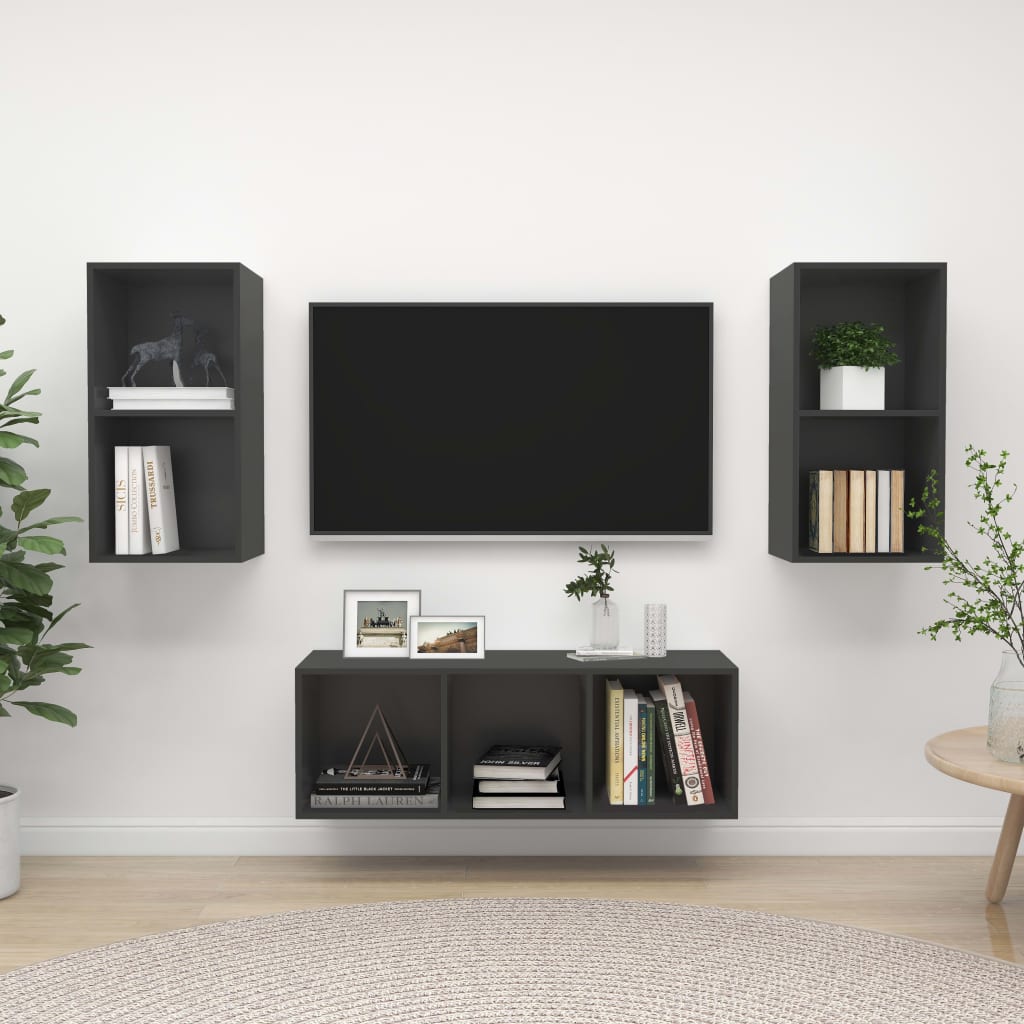 Conjunto De Mueble De Tv 3 Pcs Madera Contrachapada