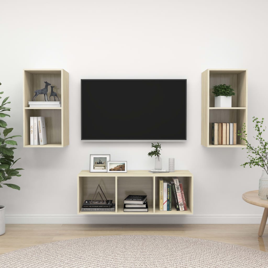 Conjunto De Mueble De Tv 3 Pcs Madera Contrachapada