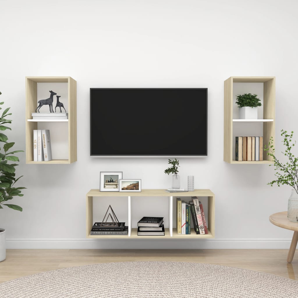 Conjunto De Mueble De Tv 3 Pcs Madera Contrachapada