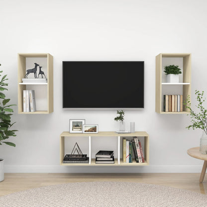 Conjunto De Mueble De Tv 3 Pcs Madera Contrachapada