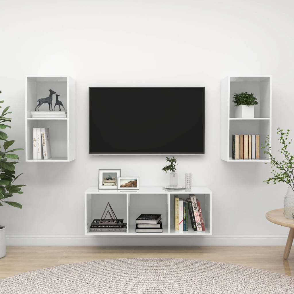 Conjunto De Mueble De Tv 3 Pcs Madera Contrachapada