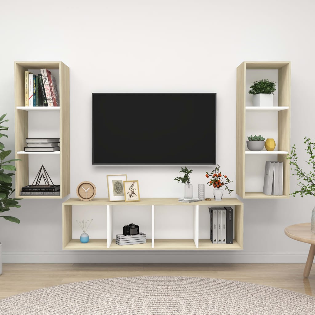 Conjunto De Mueble De Tv 3 Pcs Roble Artesanal