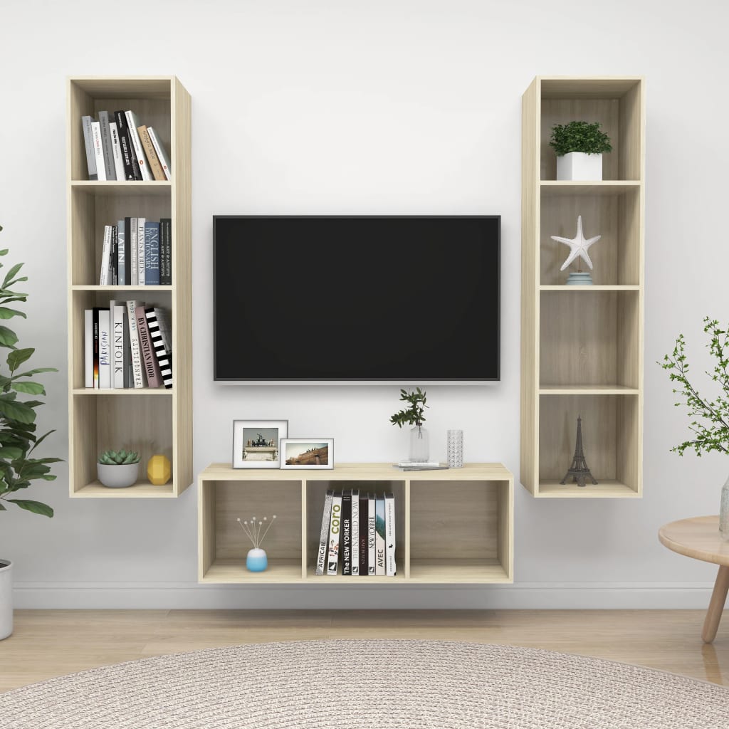 Conjunto De Mueble De Tv 3 Pcs Roble Artesanal